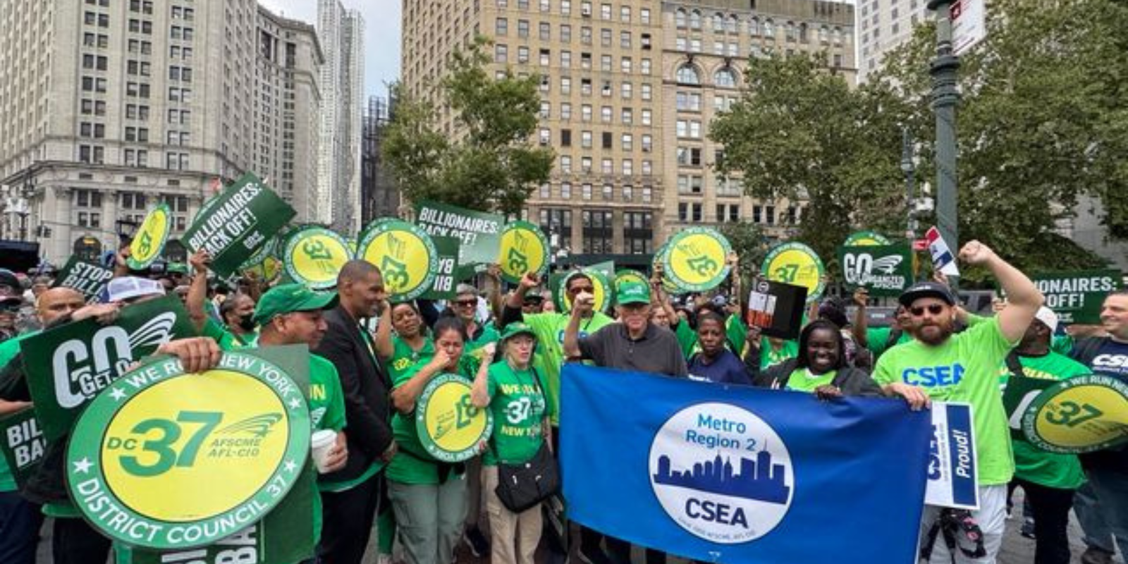 At New York march, AFSCME’s Saunders blasts Wall Street 
